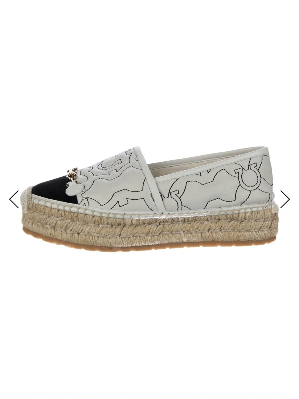 Salvatore Ferragamo White and Black Platform Espadrille Slip-On